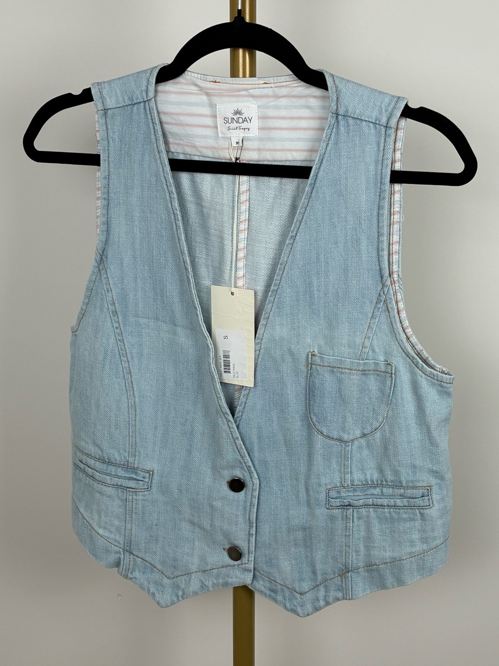 Sunday Light Blue Denim Vest - Women's Sleeveless Button Front
